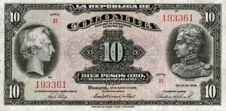 Colombia 10 Pesos Oro, 1938 image