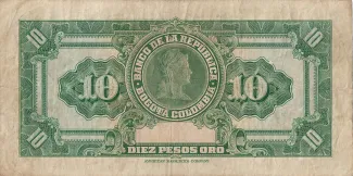 Colombia 10 Pesos Oro, 1941-1963 reverse