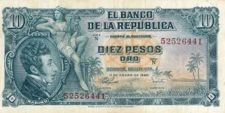 Colombia 10 Pesos Oro, 1961 image