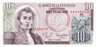 Colombia 10 Pesos Oro, 1980 image