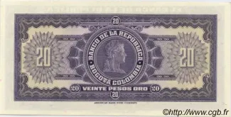 Colombia 20 Pesos Oro, 1943-1963 reverse