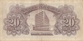 Colombia 20 Pesos Oro, 1953-1965 reverse