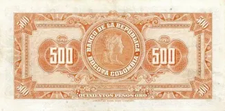 Colombia 500 Pesos Oro, 1964 reverse