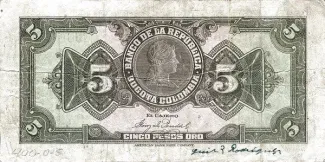 Colombia 5 Pesos Oro, 1926-1928 reverse