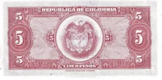Colombia 5 Pesos Oro, 1938 reverse