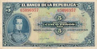 Colombia 5 Pesos Oro, 1950 image