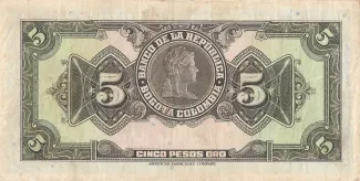 Colombia 5 Pesos Oro, 1940-1950 reverse
