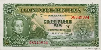 Colombia 5 Pesos Oro, 1953 image