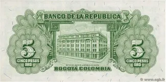 Colombia 5 Pesos Oro, 1953 reverse