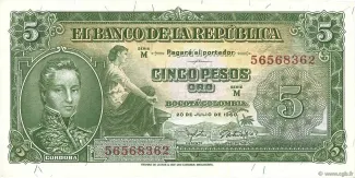 Colombia 5 Pesos Oro, 1960 image