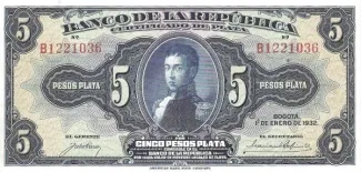 Colombia 5 Pesos Plata, 1932 image