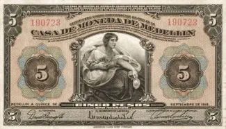 Colombia 5 Pesos, 1923 image