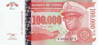 Zaire 100.000 Nouveaux Zaïres, 1996 obverse