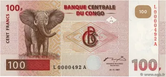 Democratic Republic of the Congo 100 Francs, 1997 obverse