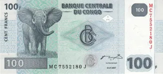 Democratic Republic of the Congo 100 Francs, 2007-2022 obverse