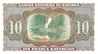 Katanga 10 Francs "Moise Tshombé", 1960 reverse