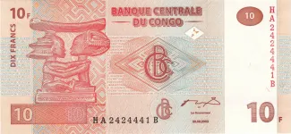 Democratic Republic of the Congo 10 Francs, 2003 obverse