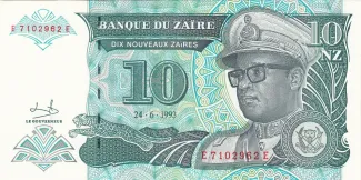 Zaire 10 Nouveaux Zaïres, 1993 obverse