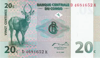 Democratic Republic of the Congo 20 Centimes, 1997 obverse