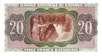 Katanga 20 Francs "Moise Tshombé", 1960 reverse
