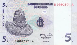 Democratic Republic of the Congo 5 Centimes, 1997 obverse
