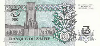 Zaire 5 Nouveaux Makuta, 1993 reverse