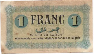 Constantine, Department of 1 Franc, 1915-1918 reverse