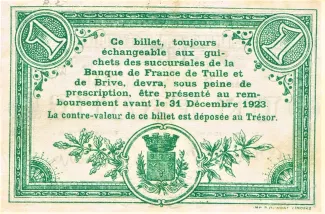 French notgeld 1 Franc, 1923 reverse