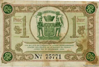French notgeld 1 Franc, 1924 reverse