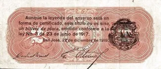 Costa Rica 2 Colones, 1919 reverse