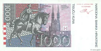 Croatia 1.000 Kuna, 1993 reverse