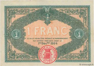 French notgeld 1 Franc, 1915-1919 reverse
