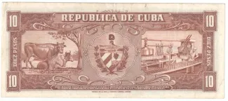 Cuba 10 Pesos, 1956-1960 reverse