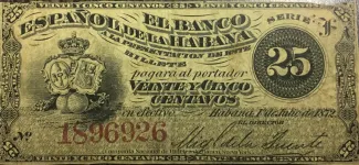Cuba 25 Centavos, 1872-1876