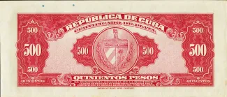 Cuba 500 Pesos, 1944-1947 reverse