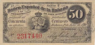 Cuba 50 Centavos, 1872-1876