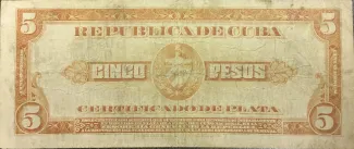 Cuba 5 Pesos, 1934-1949 reverse