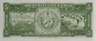 Cuba 5 Pesos, 1958-1960 reverse