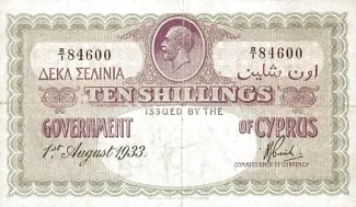 Cyprus 10 Shillings, 1936 image