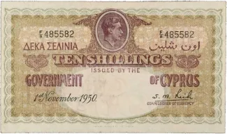 Cyprus 10 Shillings, 1950 image
