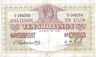 Cyprus 10 Shillings, 1954 image