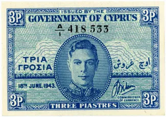 Cyprus 3 Piastres, 1944 image