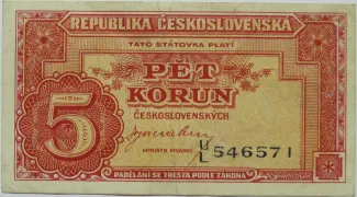Czechoslovakia 5 Korun, 1945 image