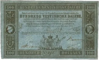 Danish West Indies 100 Vestindiske Dalere / 100 Dollars, 1850 obverse
