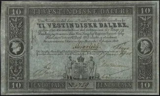 Danish West Indies 10 Vestindiske Dalere / 10 Dollars - fREDER, 1850-1901 obverse