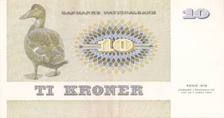 Denmark 10 Kroner "Edderfugl", 1972-1978 reverse