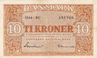 Denmark 10 Kroner "Matadorsedler", 1944 obverse