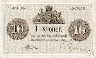 Denmark 10 Kroner, 1875-1891 obverse