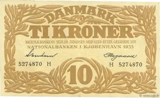 Denmark 10 Kroner, 1930-1936 obverse