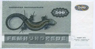 Denmark 500 Kroner "Firben", 1972-1988 reverse